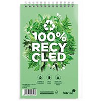 Silvine Premium Recycled Reporters Notebook, 203x125mm, Ruled, 160 Pages, Green, Pack of 3