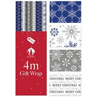 Christmas Blue Snowflakes Wrapping Paper 4m Pack of 36