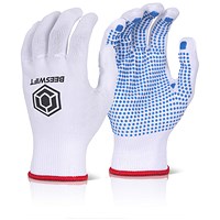Beeswift Tronix Blue Dot Gloves, White, Medium, Pack of 10