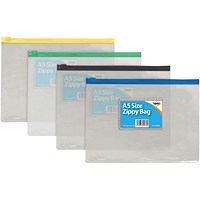 Sundry Coloured Zip Bags, A5, Pack of 12