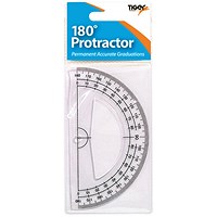Tiger 180 Degree Clear Plastic Protractor (Pack of 12)