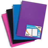 Tiger Sundry Wirebound Polypropylene Notebook, A4, Ruled, 140 Pages, Assorted Colours, Pack of 5