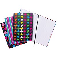 Tiger Fashion Casebound Notebooks, A4, Ruled with Margin, 80 Pages, Multicoloured, Pack of 5