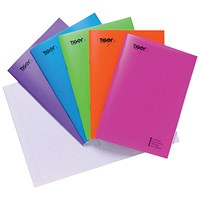 Tiger Polypropylene Covered Notebooks, A5, Ruled with Margin, 80 Pages, Assorted, Pack of 10