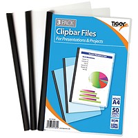 Tiger A4 Clipbar Files, 5mm Spine, Clear, Pack of 36
