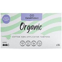 Care & Protect Organic Non Applicator Tampons, Super, Pack of 192
