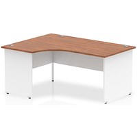 Impulse 1600mm Two-Tone Corner Desk, Left Hand, White Panel End Leg, Walnut