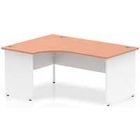 Impulse 1600mm Two-Tone Corner Desk, Left Hand, White Panel End Leg, Beech