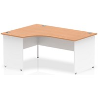 Impulse 1600mm Two-Tone Corner Desk, Left Hand, White Panel End Leg, Oak