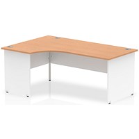 Impulse 1800mm Two-Tone Corner Desk, Left Hand, White Panel End Leg, Oak