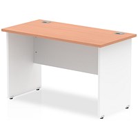Impulse 1000mm Two-Tone Slim Rectangular Desk, White Panel End Leg, Beech