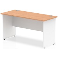 Impulse 1400mm Two-Tone Slim Rectangular Desk, White Panel End Leg, Oak