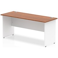 Impulse 1600mm Two-Tone Slim Rectangular Desk, White Panel End Leg, Walnut Impulse 1600mm Two-Tone Slim Rectangular Desk, White Panel End Leg, Walnut