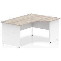 Impulse 1600mm Two-Tone Corner Desk, Right Hand, White Panel End Leg, Grey Oak