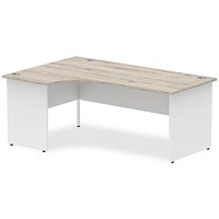 Impulse 1800mm Two-Tone Corner Desk, Left Hand, White Panel End Leg, Grey Oak