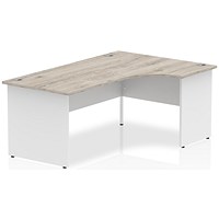 Impulse 1800mm Two-Tone Corner Desk, Right Hand, White Panel End Leg, Grey Oak