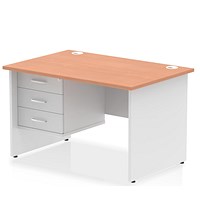 Impulse 1200mm Two-Tone Rectangular Desk, White Panel End Leg, Beech, With 3 Drawer Fixed Pedestal Impulse 1200mm Two-Tone Rectangular Desk, White Panel End Leg, Beech, With 3 Drawer Fixed Pedestal