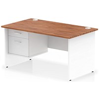 Impulse 1400mm Two-Tone Rectangular Desk, White Panel End Leg, Walnut, With 2 Drawer Fixed Pedestal Impulse 1400mm Two-Tone Rectangular Desk, White Panel End Leg, Walnut, With 2 Drawer Fixed Pedestal