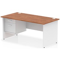 Impulse 1600mm Two-Tone Rectangular Desk, White Panel End Leg, Walnut, With 2 Drawer Fixed Pedestal Impulse 1600mm Two-Tone Rectangular Desk, White Panel End Leg, Walnut, With 2 Drawer Fixed Pedestal