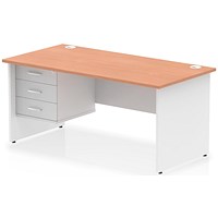 Impulse 1600mm Two-Tone Rectangular Desk, White Panel End Leg, Beech, With 3 Drawer Fixed Pedestal Impulse 1600mm Two-Tone Rectangular Desk, White Panel End Leg, Beech, With 3 Drawer Fixed Pedestal