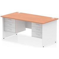 Impulse 1600mm Two-Tone Rectangular Desk, White Panel End Leg, Beech, With 2 x 3 Drawer Fixed Pedestal Impulse 1600mm Two-Tone Rectangular Desk, White Panel End Leg, Beech, With 2 x 3 Drawer Fixed Pedestal