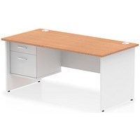 Impulse 1600mm Two-Tone Rectangular Desk, White Panel End Leg, Oak, With 2 Drawer Fixed Pedestal Impulse 1600mm Two-Tone Rectangular Desk, White Panel End Leg, Oak, With 2 Drawer Fixed Pedestal