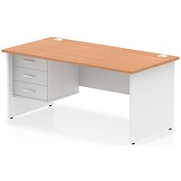 Impulse 1600mm Two-Tone Rectangular Desk, White Panel End Leg, Oak, With 3 Drawer Fixed Pedestal Impulse 1600mm Two-Tone Rectangular Desk, White Panel End Leg, Oak, With 3 Drawer Fixed Pedestal