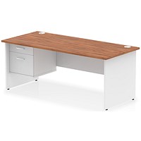 Impulse 1800mm Two-Tone Rectangular Desk, White Panel End Leg, Walnut, With 2 Drawer Fixed Pedestal Impulse 1800mm Two-Tone Rectangular Desk, White Panel End Leg, Walnut, With 2 Drawer Fixed Pedestal