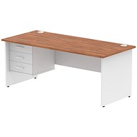 Impulse 1800mm Two-Tone Rectangular Desk, White Panel End Leg, Walnut, With 3 Drawer Fixed Pedestal Impulse 1800mm Two-Tone Rectangular Desk, White Panel End Leg, Walnut, With 3 Drawer Fixed Pedestal