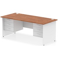 Impulse 1800mm Two-Tone Rectangular Desk, White Panel End Leg, Walnut, With 2 x 3 Drawer Fixed Pedestal Impulse 1800mm Two-Tone Rectangular Desk, White Panel End Leg, Walnut, With 2 x 3 Drawer Fixed Pedestal