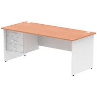Impulse 1800mm Two-Tone Rectangular Desk, White Panel End Leg, Beech, With 3 Drawer Fixed Pedestal Impulse 1800mm Two-Tone Rectangular Desk, White Panel End Leg, Beech, With 3 Drawer Fixed Pedestal