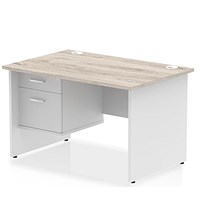 Impulse 1200mm Two-Tone Rectangular Desk, White Panel End Leg, Grey Oak, With 2 Drawer Fixed Pedestal Impulse 1200mm Two-Tone Rectangular Desk, White Panel End Leg, Grey Oak, With 2 Drawer Fixed Pedestal
