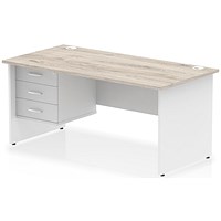 Impulse 1600mm Two-Tone Rectangular Desk, White Panel End Leg, Grey Oak, With 3 Drawer Fixed Pedestal Impulse 1600mm Two-Tone Rectangular Desk, White Panel End Leg, Grey Oak, With 3 Drawer Fixed Pedestal