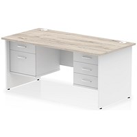 Impulse 1600mm Two-Tone Rectangular Desk, White Panel End Leg, Grey Oak, With 2 Drawer and 3 Drawer Fixed Pedestal Impulse 1600mm Two-Tone Rectangular Desk, White Panel End Leg, Grey Oak, With 2 Drawer and 3 Drawer Fixed Pedestal