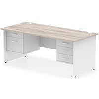 Impulse 1800mm Two-Tone Rectangular Desk, White Panel End Leg, Grey Oak, With 2 Drawer and 3 Drawer Fixed Pedestal Impulse 1800mm Two-Tone Rectangular Desk, White Panel End Leg, Grey Oak, With 2 Drawer and 3 Drawer Fixed Pedestal