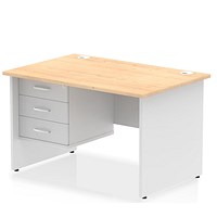 Impulse 1200mm Two-Tone Rectangular Desk, White Panel End Leg, Maple, With 3 Drawer Fixed Pedestal Impulse 1200mm Two-Tone Rectangular Desk, White Panel End Leg, Maple, With 3 Drawer Fixed Pedestal