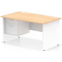 Impulse 1400mm Two-Tone Rectangular Desk, White Panel End Leg, Maple, With 2 Drawer Fixed Pedestal Impulse 1400mm Two-Tone Rectangular Desk, White Panel End Leg, Maple, With 2 Drawer Fixed Pedestal