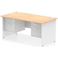 Impulse 1600mm Two-Tone Rectangular Desk, White Panel End Leg, Maple, With 2 x 2 Drawer Fixed Pedestal Impulse 1600mm Two-Tone Rectangular Desk, White Panel End Leg, Maple, With 2 x 2 Drawer Fixed Pedestal