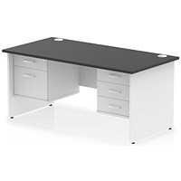 Impulse 1600mm Two-Tone Rectangular Desk, White Panel End Leg, Black, With 2 Drawer and 3 Drawer Fixed Pedestal Impulse 1600mm Two-Tone Rectangular Desk, White Panel End Leg, Black, With 2 Drawer and 3 Drawer Fixed Pedestal