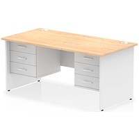 Impulse 1600mm Two-Tone Rectangular Desk, White Panel End Leg, Maple, With 2 x 3 Drawer Fixed Pedestal Impulse 1600mm Two-Tone Rectangular Desk, White Panel End Leg, Maple, With 2 x 3 Drawer Fixed Pedestal