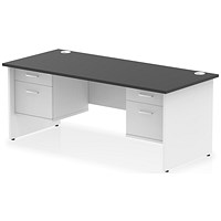 Impulse 1800mm Two-Tone Rectangular Desk, White Panel End Leg, Black, With 2 x 2 Drawer Fixed Pedestal Impulse 1800mm Two-Tone Rectangular Desk, White Panel End Leg, Black, With 2 x 2 Drawer Fixed Pedestal