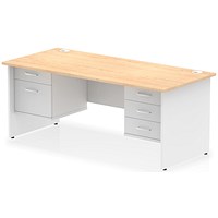 Impulse 1800mm Two-Tone Rectangular Desk, White Panel End Leg, Maple, With 2 Drawer and 3 Drawer Fixed Pedestal Impulse 1800mm Two-Tone Rectangular Desk, White Panel End Leg, Maple, With 2 Drawer and 3 Drawer Fixed Pedestal
