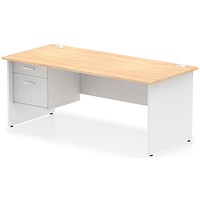 Impulse 1800mm Two-Tone Rectangular Desk, White Panel End Leg, Maple, With 2 Drawer Fixed Pedestal Impulse 1800mm Two-Tone Rectangular Desk, White Panel End Leg, Maple, With 2 Drawer Fixed Pedestal