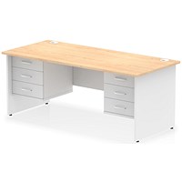 Impulse 1800mm Two-Tone Rectangular Desk, White Panel End Leg, Maple, With 2 x 3 Drawer Fixed Pedestal Impulse 1800mm Two-Tone Rectangular Desk, White Panel End Leg, Maple, With 2 x 3 Drawer Fixed Pedestal