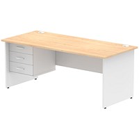 Impulse 1800mm Two-Tone Rectangular Desk, White Panel End Leg, Maple, With 3 Drawer Fixed Pedestal Impulse 1800mm Two-Tone Rectangular Desk, White Panel End Leg, Maple, With 3 Drawer Fixed Pedestal