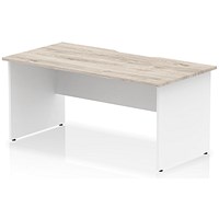 Impulse 1600mm Two-Tone Scalloped Edge Rectangular Desk, White Panel End Legs, Grey Oak