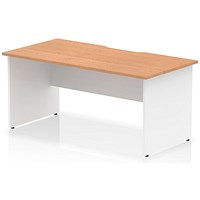 Impulse 1600mm Two-Tone Scalloped Edge Rectangular Desk, White Panel End Legs, Oak