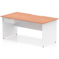 Impulse 1600mm Two-Tone Scalloped Edge Rectangular Desk, White Panel End Legs, Beech, With 1 x 1 Drawer Fixed Pedestal