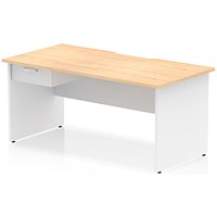 Impulse 1600mm Two-Tone Scalloped Edge Rectangular Desk, White Panel End Legs, Maple, With 1 x 1 Drawer Fixed Pedestal