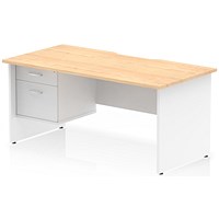 Impulse 1600mm Two-Tone Scalloped Edge Rectangular Desk, White Panel End Legs, Maple, With 1 x 2 Drawer Fixed Pedestal